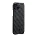 Apple iPhone 14 Kılıf M-safe Şarj Özellikli 1500D Aramid Karbon Fiber Pitaka Ultra-Slim Classic Serisi Black-Grey Twill Kapak