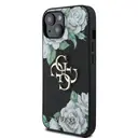 iPhone 15 Lisanslı Gül Baskılı Kılıf, Büyük Metal Logo - Guess