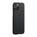 Apple iPhone 15 Plus Kılıf M-safe Şarj Özellikli 1500D Aramid Karbon Fiber Pitaka Ultra-Slim Classic Serisi Black-Grey Twill Kapak