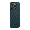 Apple iPhone 15 Pro Kılıf M-safe Şarj Özellikli 1500D Aramid Karbon Fiber Pitaka Ultra-Slim Classic Serisi Black-Blue Twill Kapak