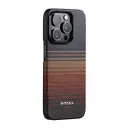 Apple iPhone 15 Pro Kılıf M-safe Şarj Özellikli Aramid Karbon Fiber Pitaka Tactile Woven Sunset-Moonrise Serisi Sunset Kapak