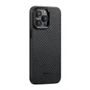 Apple iPhone 15 Pro Max Kılıf M-safe Şarj Özellikli 1500D Aramid Karbon Fiber Pitaka Military-Grade Classic Serisi Black-Grey Twill Kapak