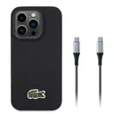 iPhone 15 Pro Max Lacoste Lisanslı PU Pike Desenli Kılıf + Type-C Kablo