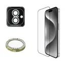 iPhone 16 Uyumlu Ekran ve Lens Koruyucu Seti - Guess Rhinestone