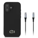 iPhone 16 Uyumlu Lacoste Lisanslı PU Pike Desenli Kılıf + Type-C Kablo