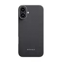 Apple iPhone 16 Kılıf M-safe Şarj Özellikli 600D Aramid Karbon Fiber Pitaka Ultra-Slim Classic Serisi Black-Grey Twill Kapak