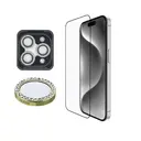 iPhone 16 Pro Ekran ve Lens Koruyucu 2'si 1 Arada Set - Guess Rhinestone