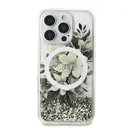 iPhone 16 Pro MagSafe Uyumlu Simli Çiçek Desenli Kılıf - Guess