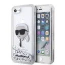 iPhone SE (3. Nesil) Sıvılı Simli Karl Head Desenli Kılıf - Karl Lagerfeld