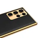 Galaxy S23 Ultra Deri Görünümlü Elektroplating Kenarlı Kılıf - Zore Fizyon