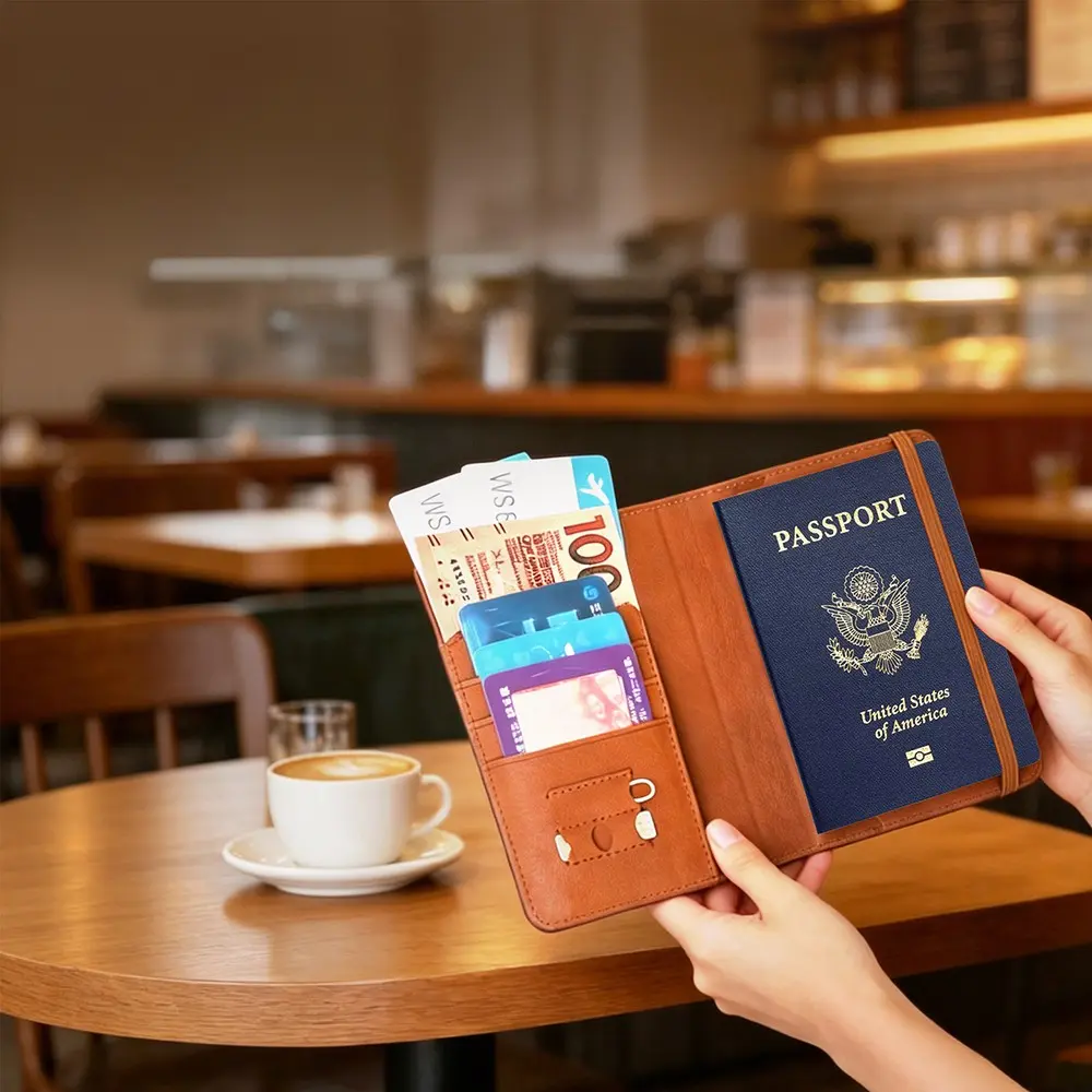 Micflip K02 FindMy Özellikli Pasaport ve Kartlık Deri Cüzdan