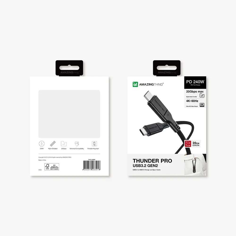 Amazingthing Thunder Pro USB3.2 Gen2 Type-C to Type-C Kablo, 240W ve 20cm