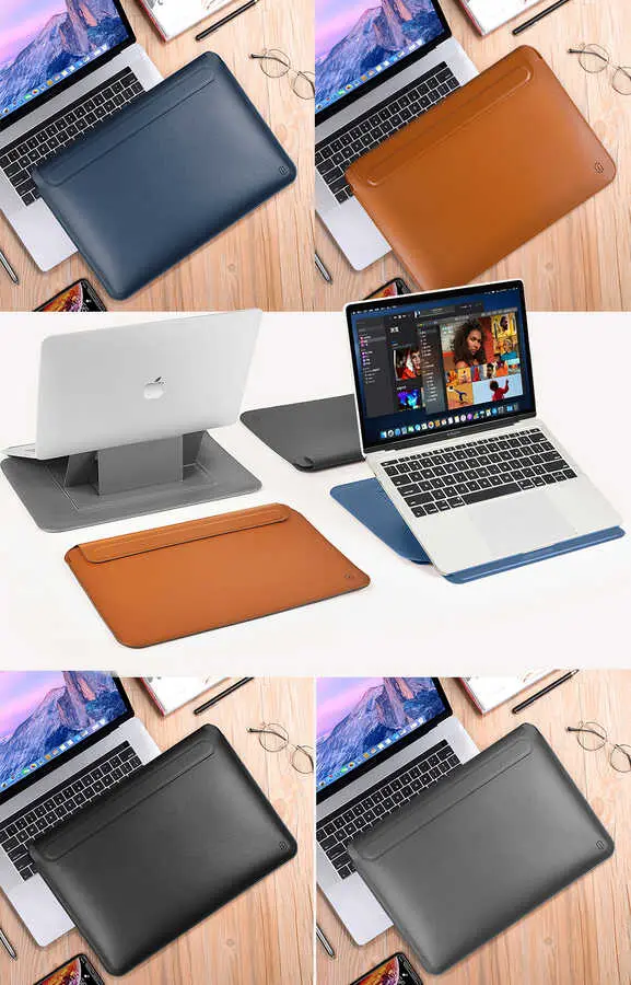 MacBook Pro 16 inç 2021 Standlı PU Deri Kılıf - Wiwu Skin Pro