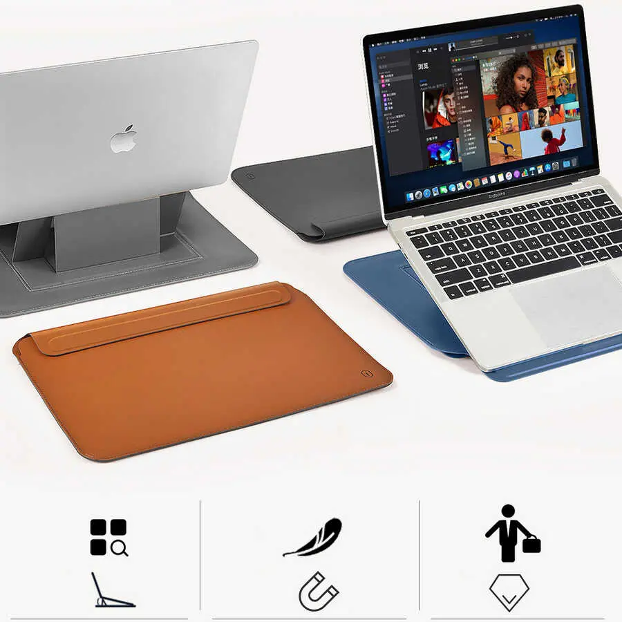 MacBook Pro 16 inç 2021 Standlı PU Deri Kılıf - Wiwu Skin Pro