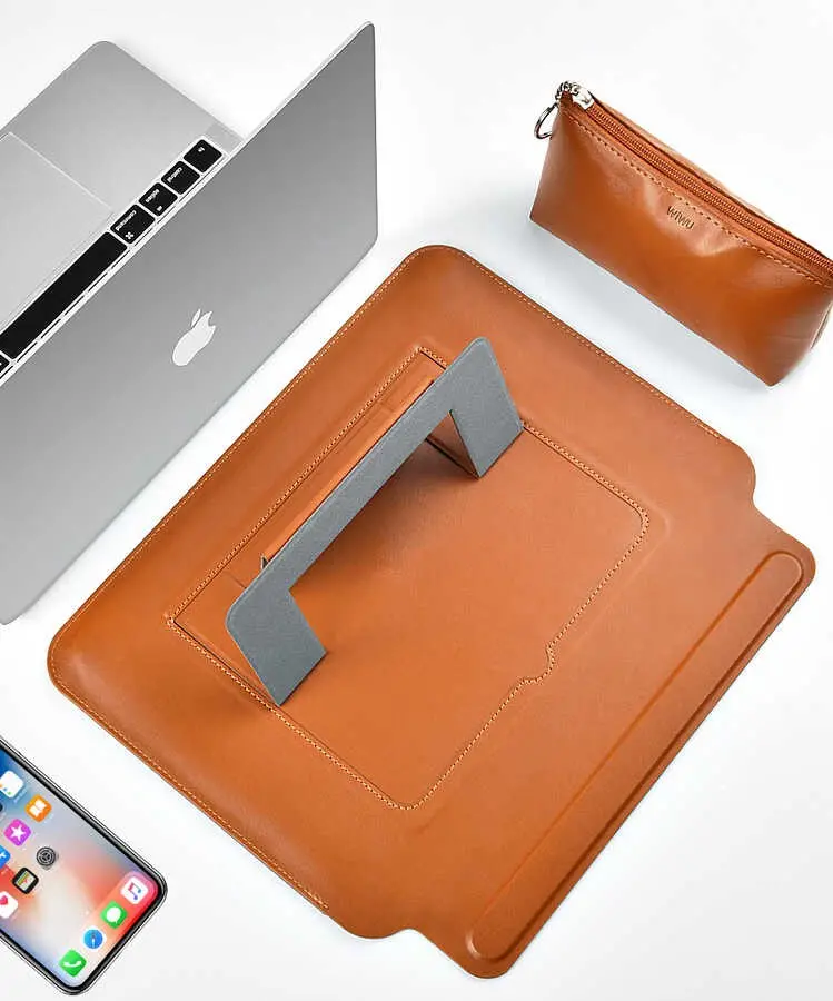 MacBook Pro 16 inç 2021 Standlı PU Deri Kılıf - Wiwu Skin Pro