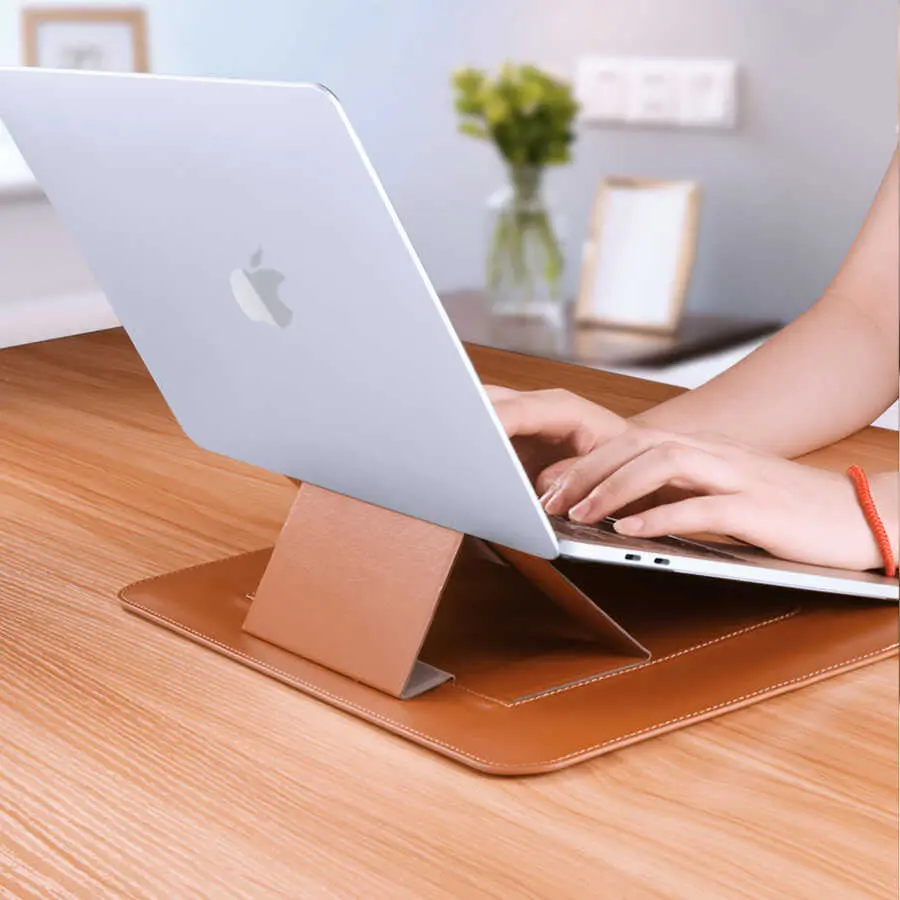 MacBook Pro 16 inç 2021 Standlı PU Deri Kılıf - Wiwu Skin Pro