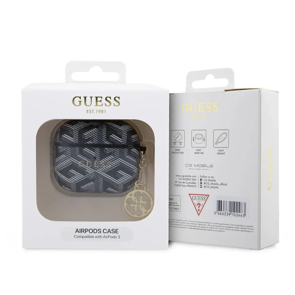 AirPods 3. Nesil Kılıf, Guess Lisanslı G Cube Desenli Süs Zincirli - Kahverengi