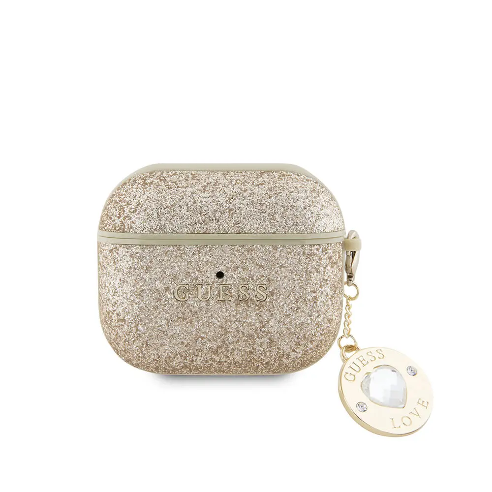 AirPods 3. Nesil Kılıf, Lisanslı Guess Glitter Kalp Süs Zincirli Kapak