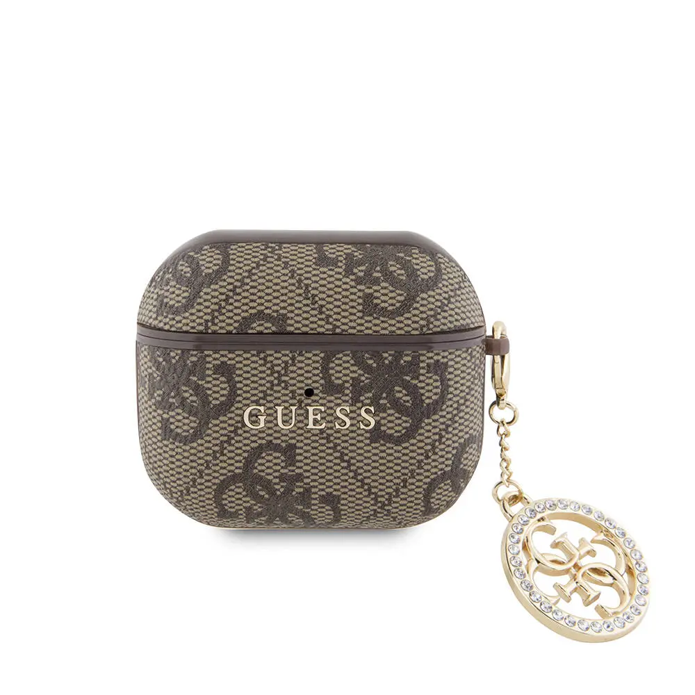 AirPods 3 Kılıf Guess Lisanslı PU Deri 4G Desenli Charm Kapak