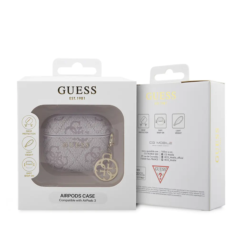 AirPods 3. Nesil Kılıf, 4G Desenli Askılı PU Deri - Guess