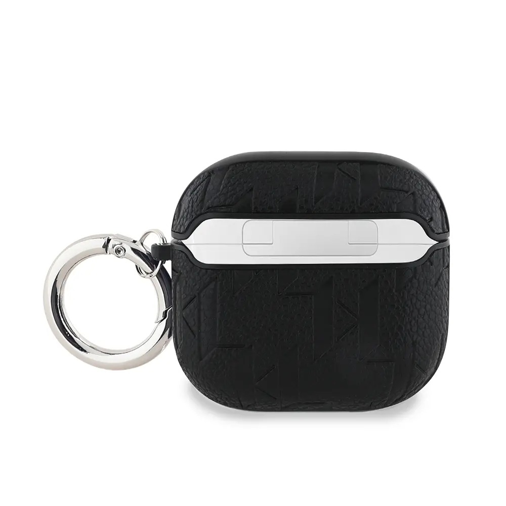 AirPods 4 Uyumlu Karl Lagerfeld Monogram Silikon Kılıf - Siyah