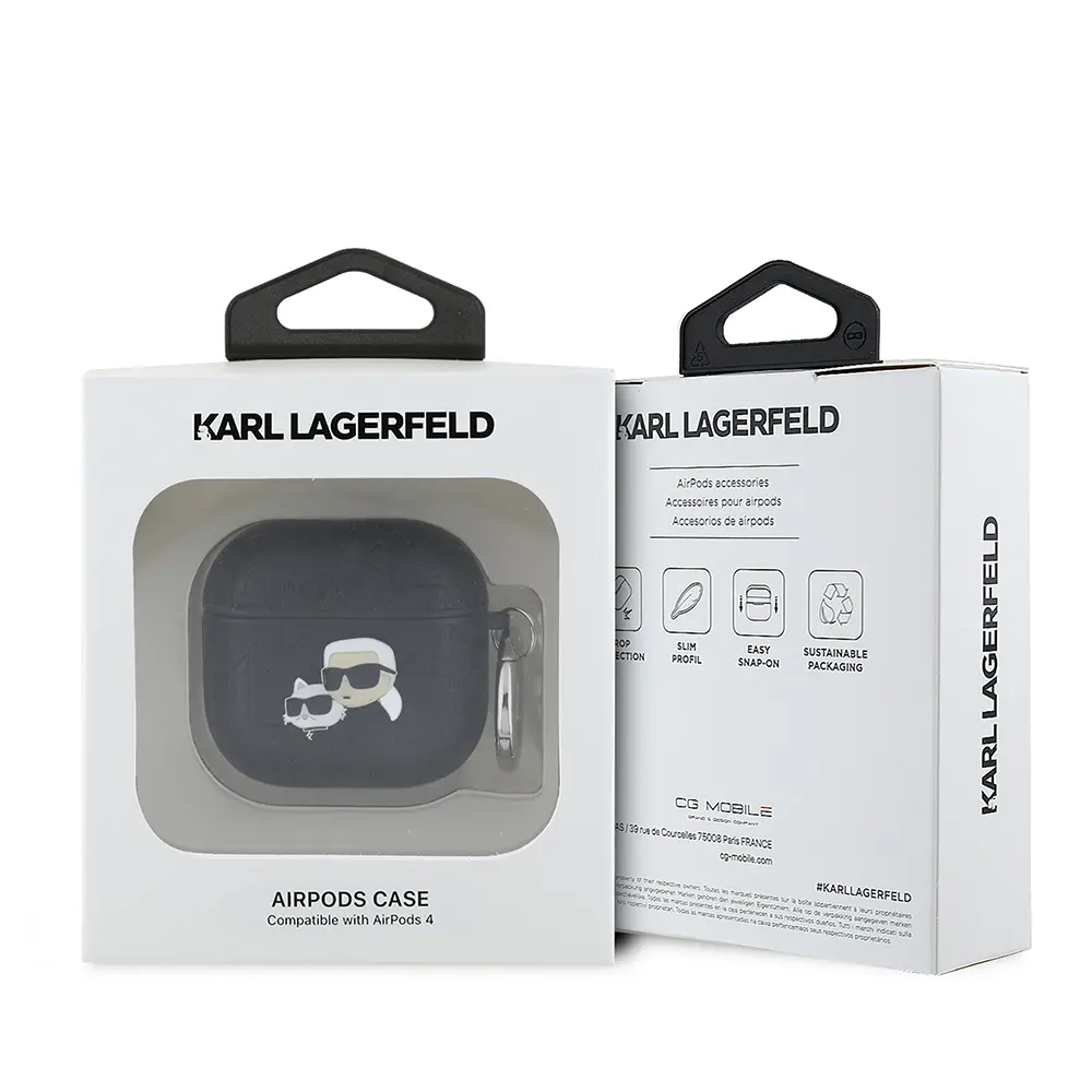 AirPods 4 Uyumlu Karl Lagerfeld Monogram Silikon Kılıf - Siyah