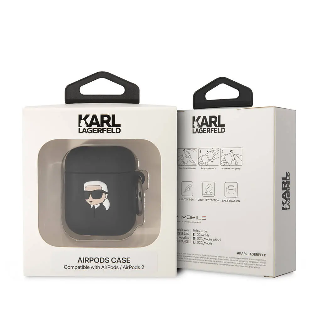 AirPods 1. ve 2. Nesil Uyumlu Silikon Kılıf - Karl Lagerfeld Karl 3D