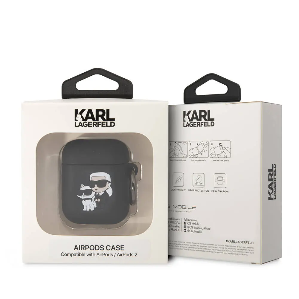 AirPods 1. ve 2. Nesil Silikon Kılıf - Karl Lagerfeld Karl & Choupette