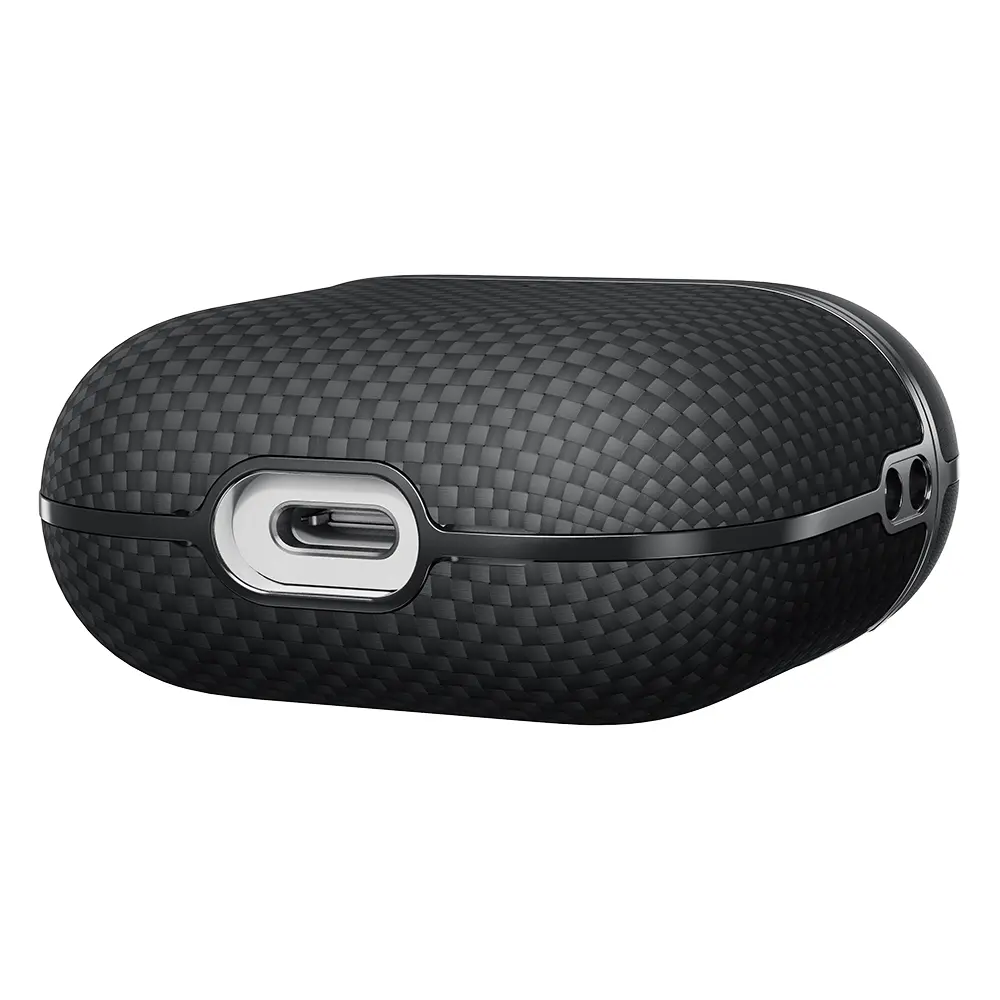 Apple Airpods Pro 2 Kılıf 1500D Aramid Fiber Pitaka Ultra-Slim Classic Serisi Black-Grey Twill Kapak