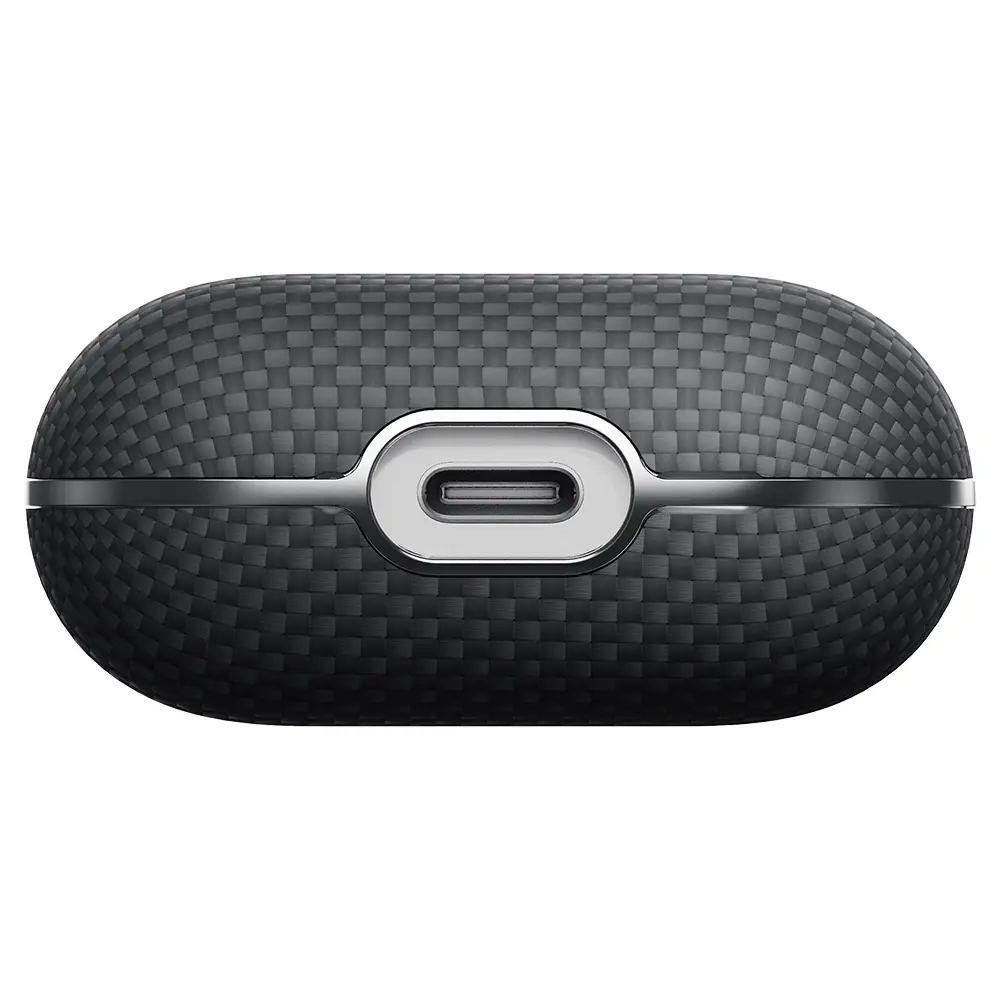 Apple Airpods Pro 2 Kılıf 1500D Aramid Fiber Pitaka Ultra-Slim Classic Serisi Black-Grey Twill Kapak