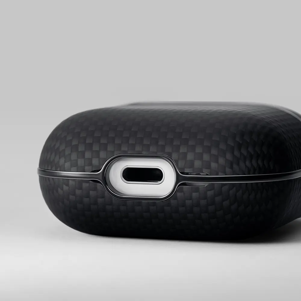 Apple Airpods Pro 2 Kılıf 1500D Aramid Fiber Pitaka Ultra-Slim Classic Serisi Black-Grey Twill Kapak