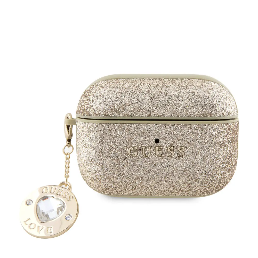AirPods Pro 2 Kılıf Guess Lisanslı Glitter Kalp Süs Zincirli Kapak