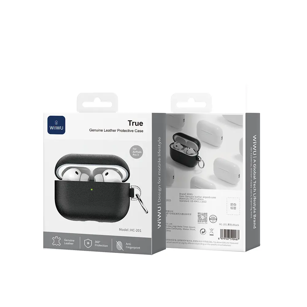 AirPods Pro 3 Deri Kılıf, Parmak İzi Bırakmayan - Wiwu HC-201