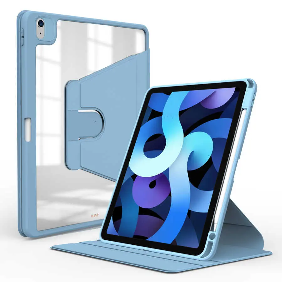iPad 10.9" (10. Nesil) 360 Derece Dönebilen Standlı Şeffaf Kılıf - Zore Nayn