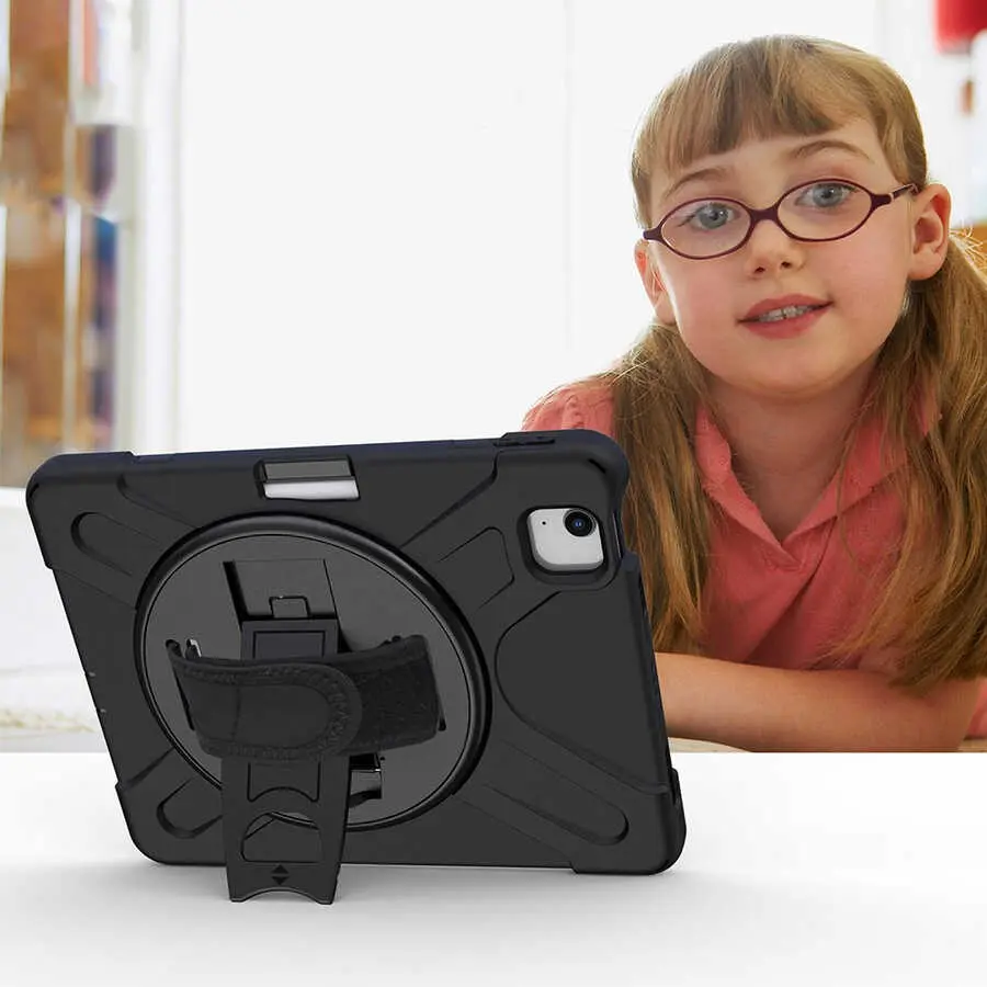 iPad Air 10.9" (4. Nesil) Silikon Tablet Kılıfı, Standlı ve Askılı - Zore Defender