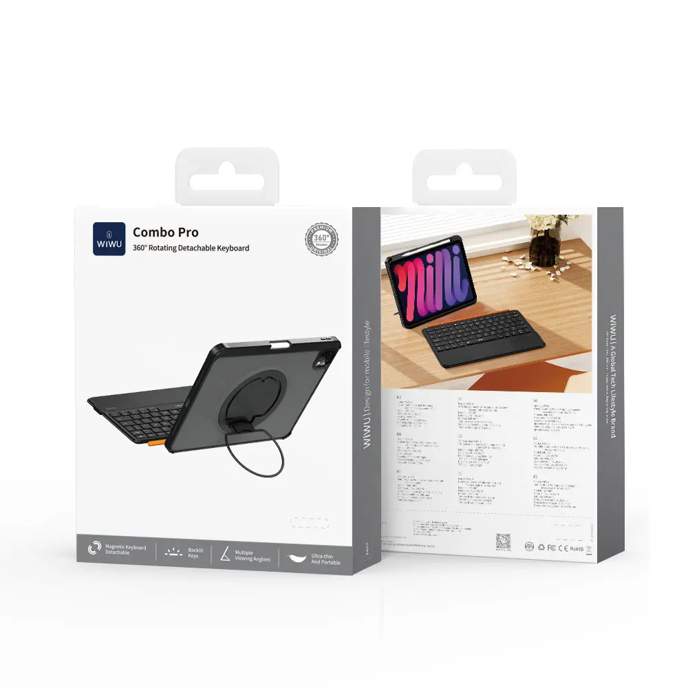 Apple iPad Pro 13 2024 Wiwu MK-007 Combo Pro Kalem Bölmeli Klavyeli Standlı Kılıf