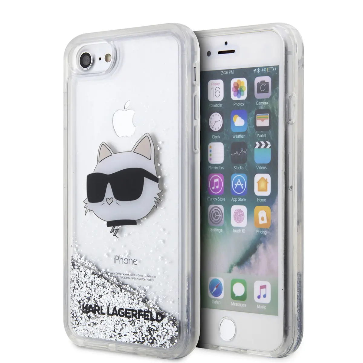iPhone 7 Sıvılı Simli Kılıf - Karl Lagerfeld Choupette Head