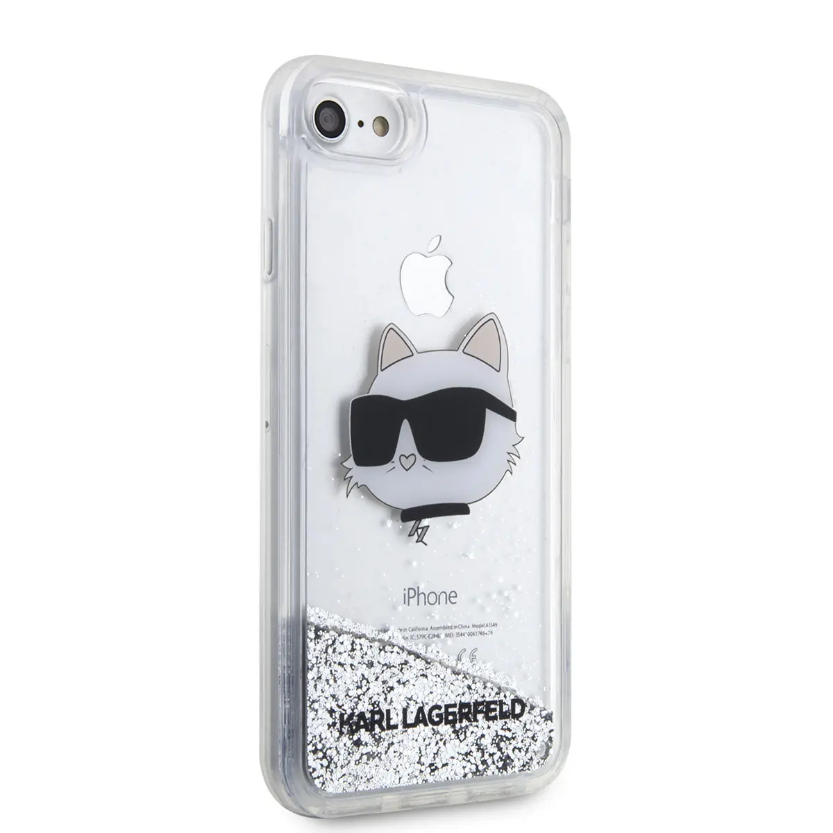 iPhone 7 Sıvılı Simli Kılıf - Karl Lagerfeld Choupette Head