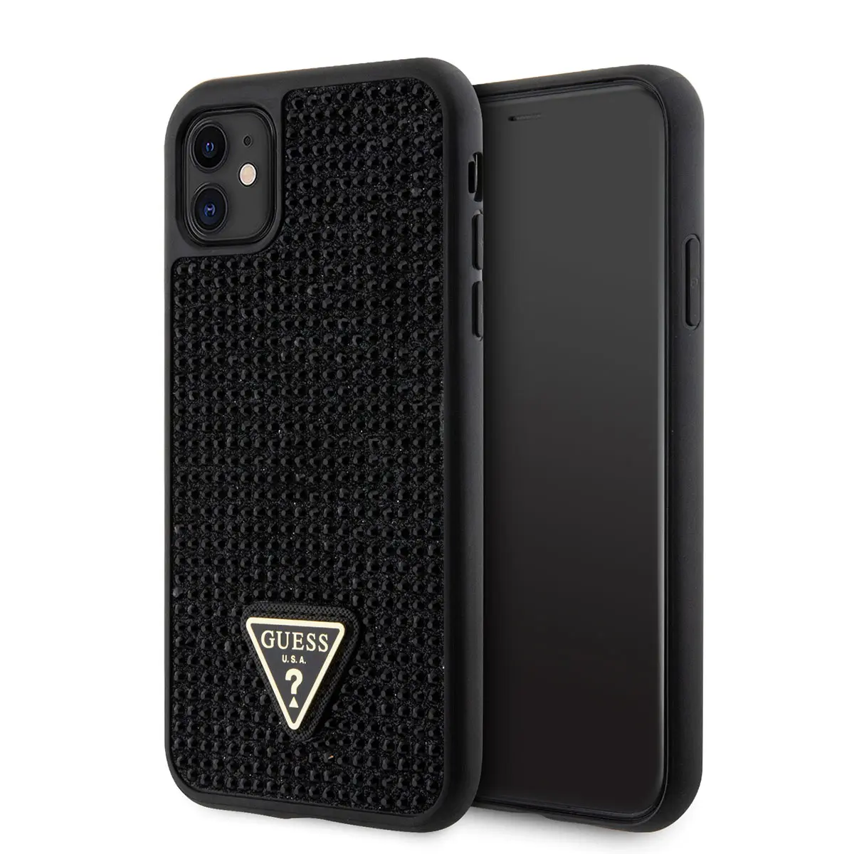 iPhone 11 Taşlı Arka Yüzey Üçgen Logolu Kılıf - Guess Lisanslı