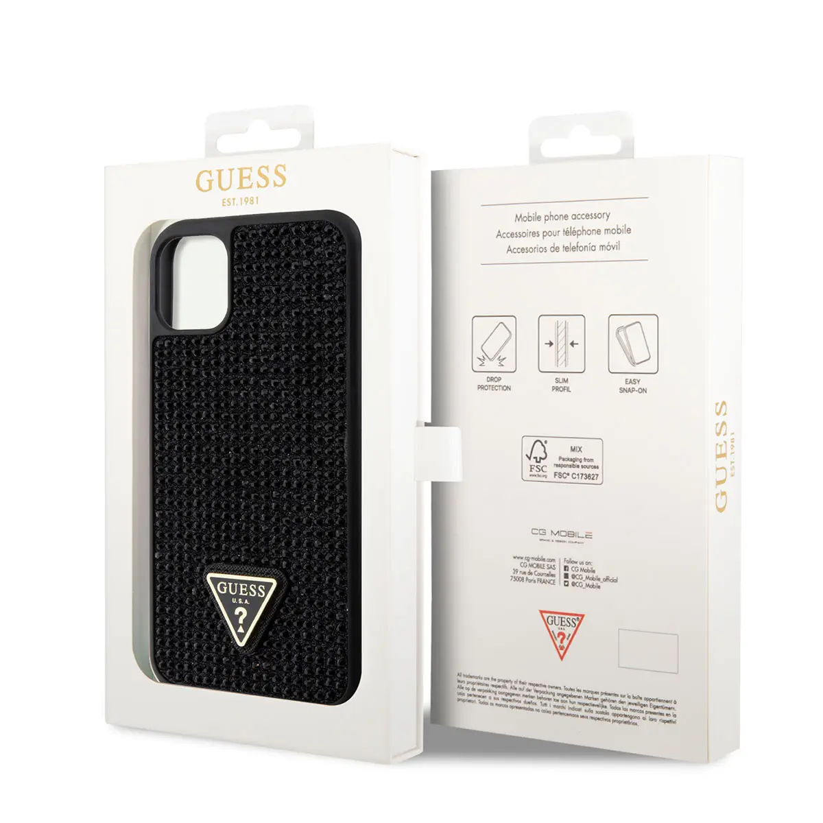 iPhone 11 Taşlı Arka Yüzey Üçgen Logolu Kılıf - Guess Lisanslı