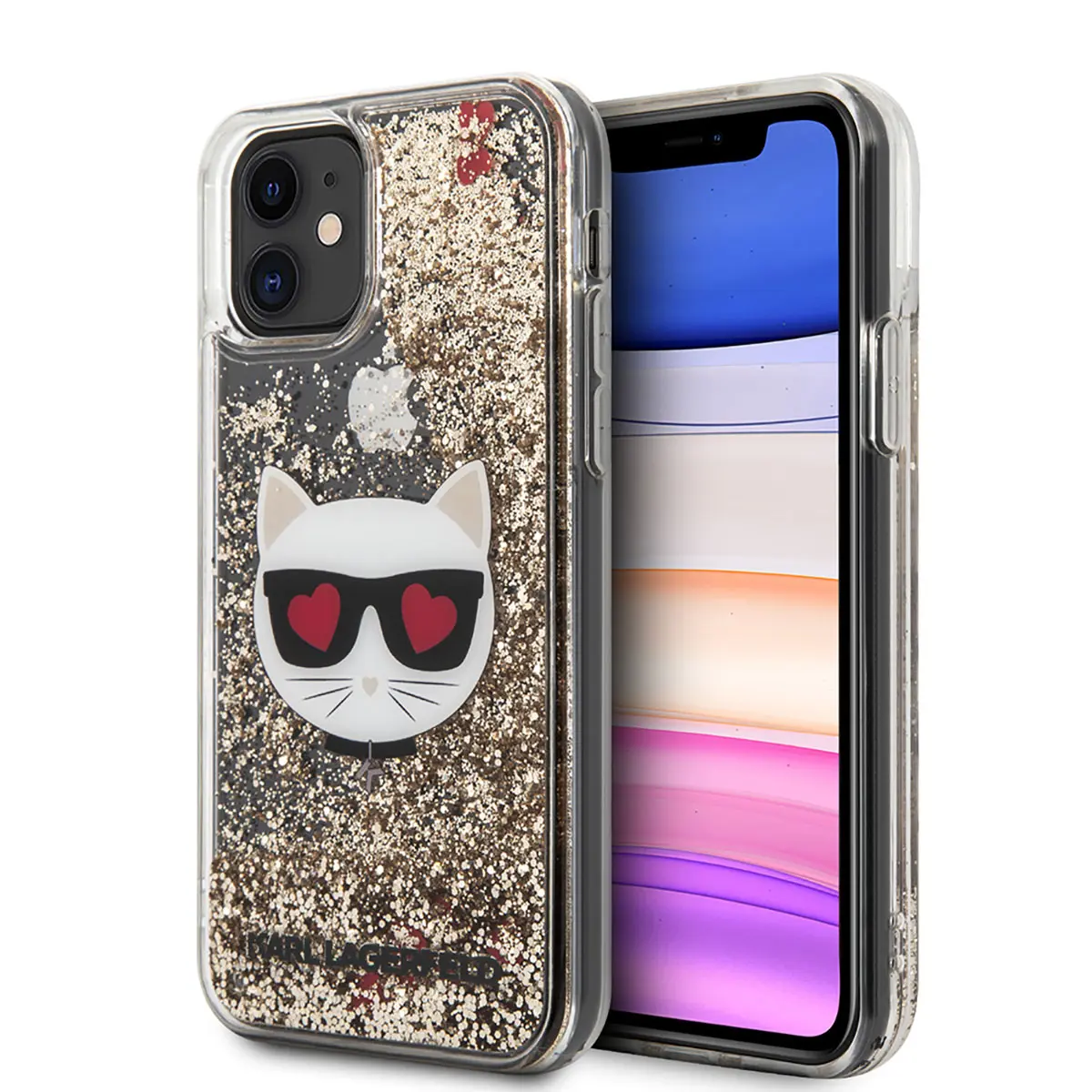 iPhone 11 Sıvılı Simli Choupette Desenli Kılıf - Karl Lagerfeld