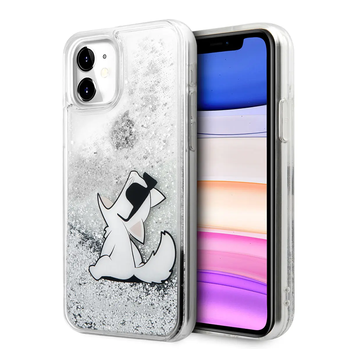 iPhone 11 Sıvılı Simli Choupette Fun Tasarım Kılıf - Karl Lagerfeld