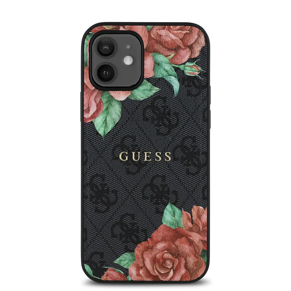 iPhone 12 MagSafe Uyumlu Gül Baskılı Kılıf - Guess 4G Logolu