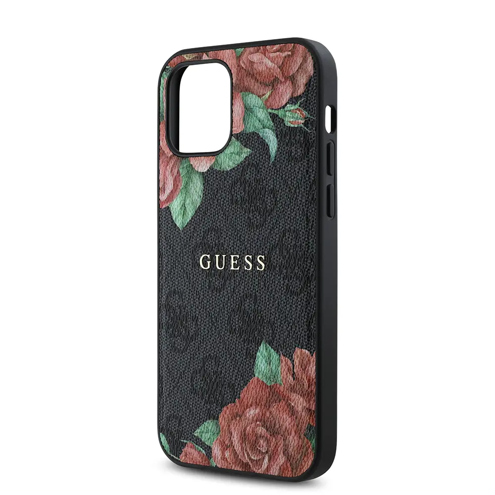 iPhone 12 MagSafe Uyumlu Gül Baskılı Kılıf - Guess 4G Logolu