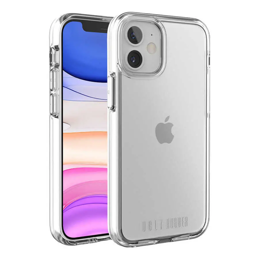 iPhone 12 Mini Şeffaf Kılıf, Sert PC ve TPU Tampon - Ugly Rubber Pure