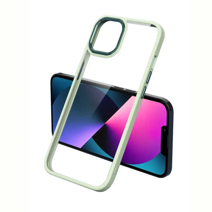 iPhone 12 Pro Şeffaf Arka Yüzeyli Renkli Kenar Kılıf - Zore Krom Kapak
