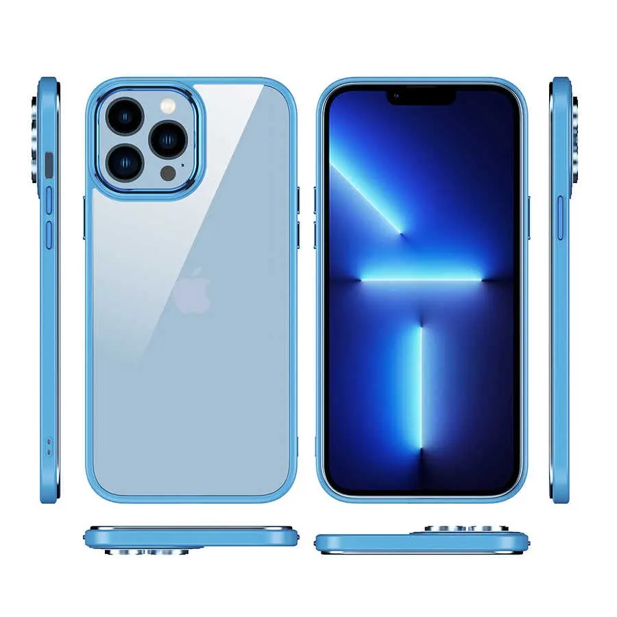 iPhone 12 Pro Şeffaf Arka Yüzeyli Renkli Kenar Kılıf - Zore Krom Kapak
