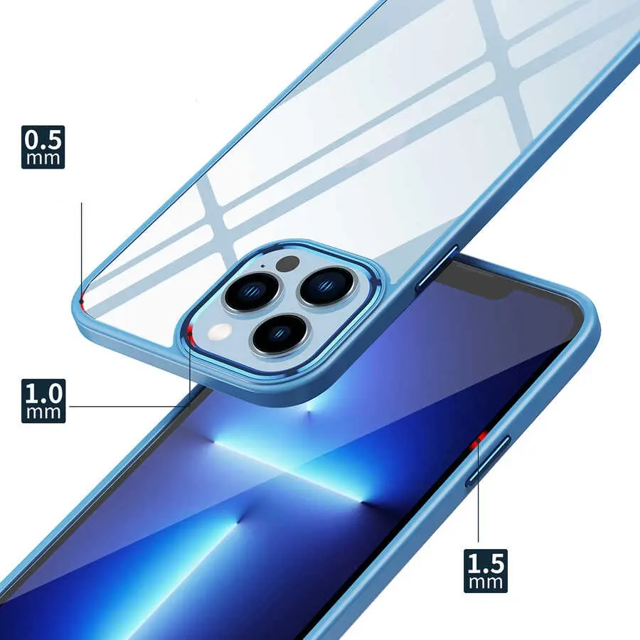 iPhone 12 Pro Şeffaf Arka Yüzeyli Renkli Kenar Kılıf - Zore Krom Kapak