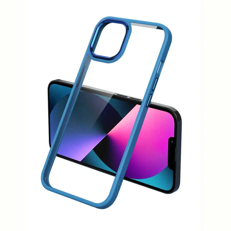 iPhone 12 Pro Şeffaf Arka Yüzeyli Renkli Kenar Kılıf - Zore Krom Kapak