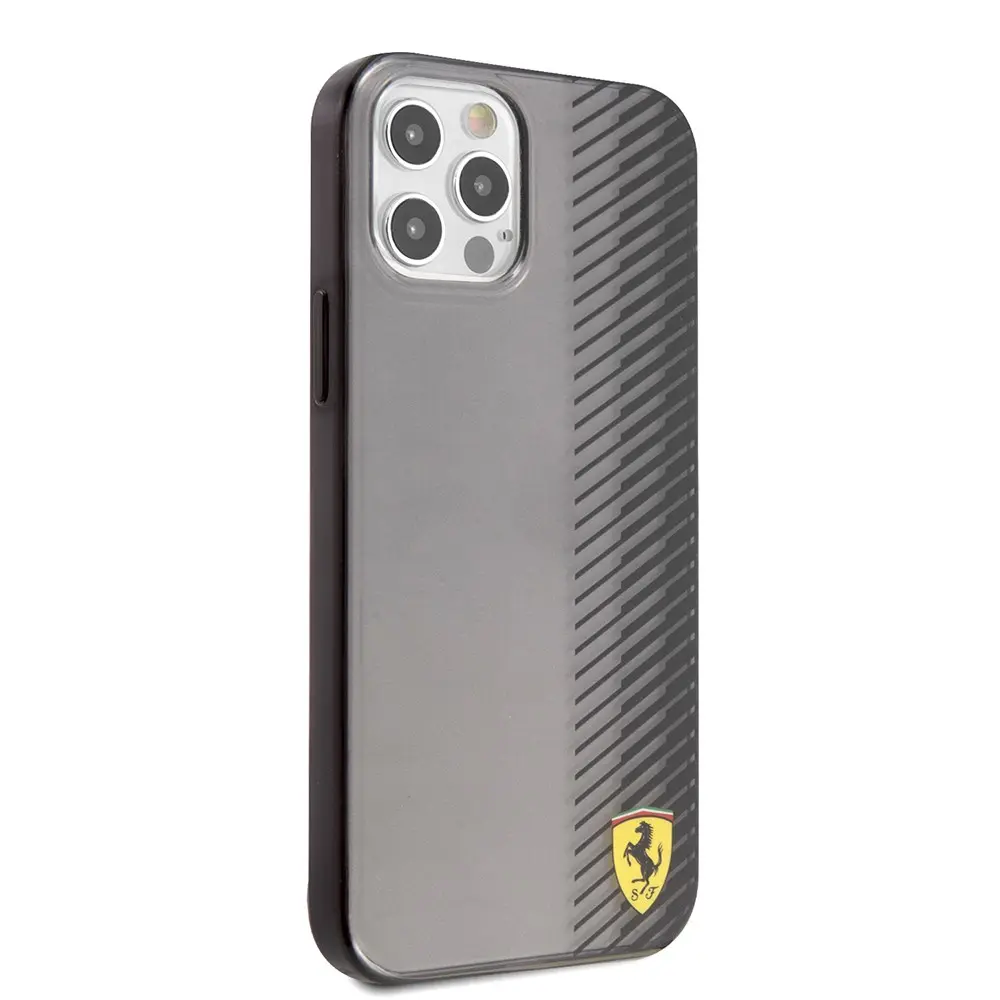 iPhone 12 Pro Max Ferrari Lisanslı Transparan Kılıf - Metal Logolu
